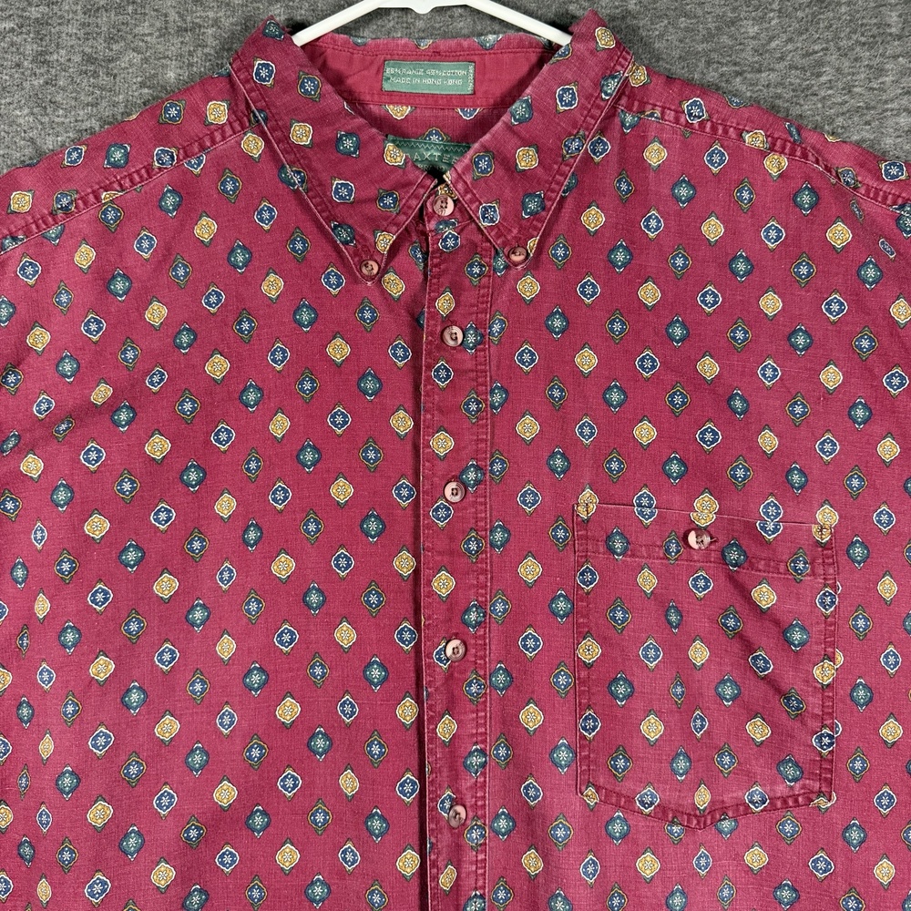Baxter Brand Shirt Mens 3X Red Geometric Long Sleeve Button Down Cotton Foulard